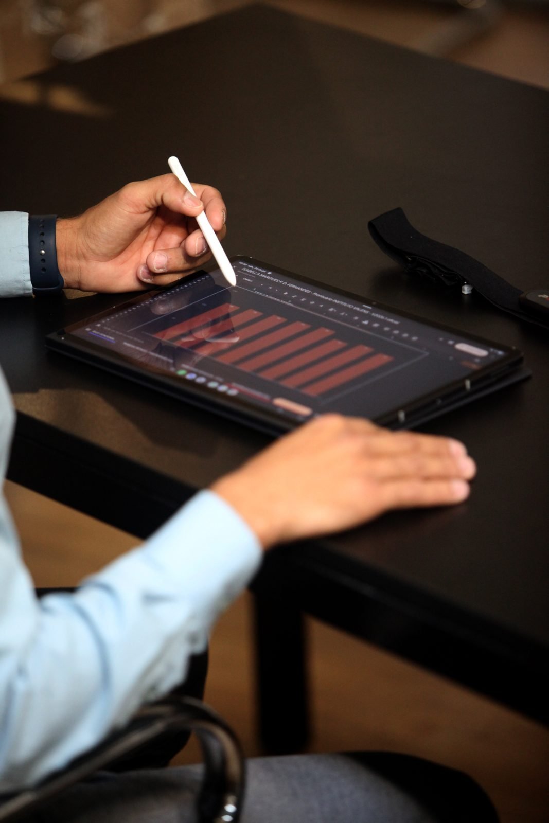 Análise biomecânica: gráfico com os dados do paciente no tablet